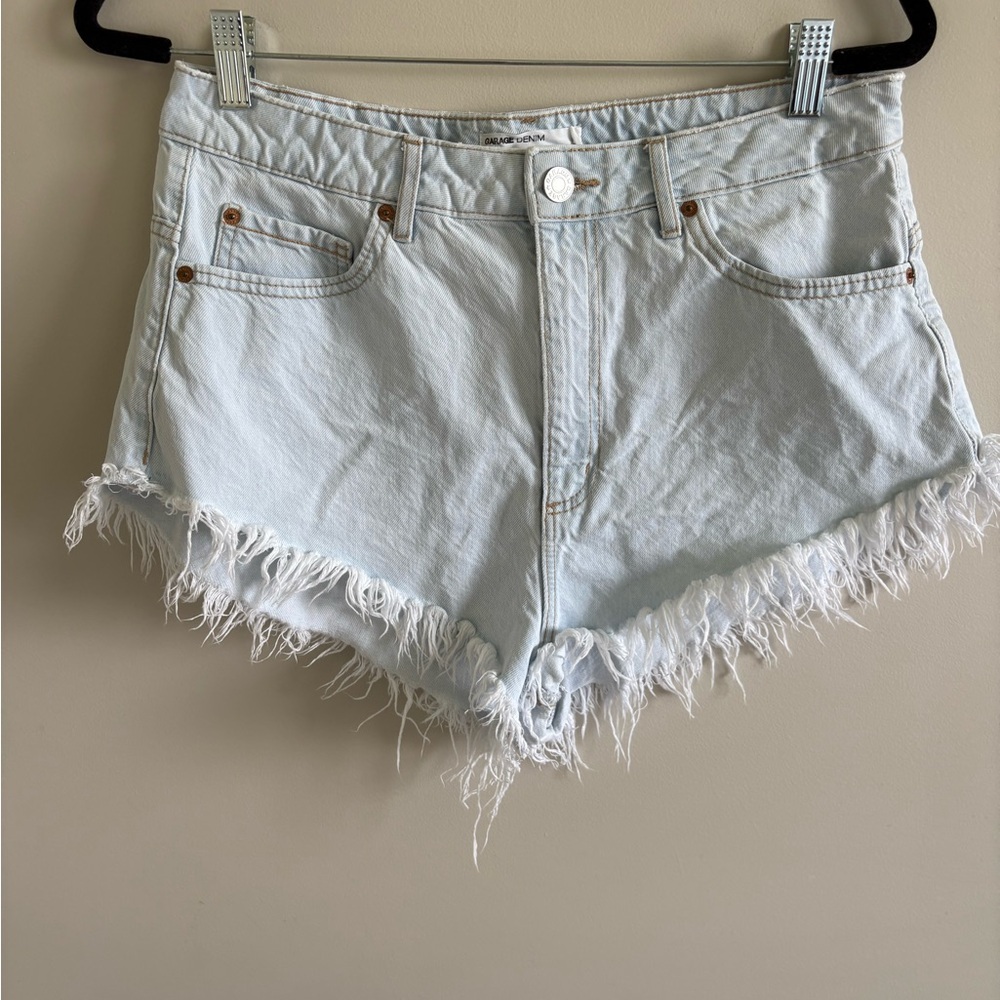 Garage Blue Jean Shorts Frayed Hem Relaxed Fit